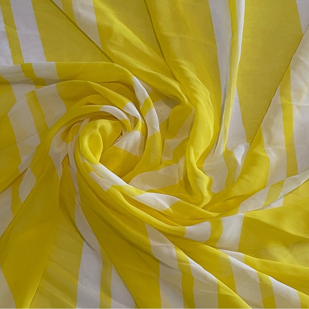 Yellow and White Striped Fabric Chiffon Sheer Fabric